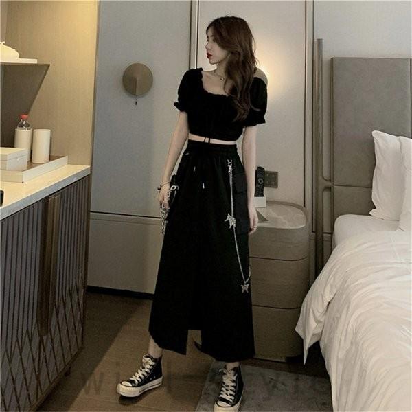 スリットロングスカート韓国オルチャンストリートセクシー原宿系v系黒ボトムス Joy Yp33lt3s Will Style 通販 Yahoo ショッピング