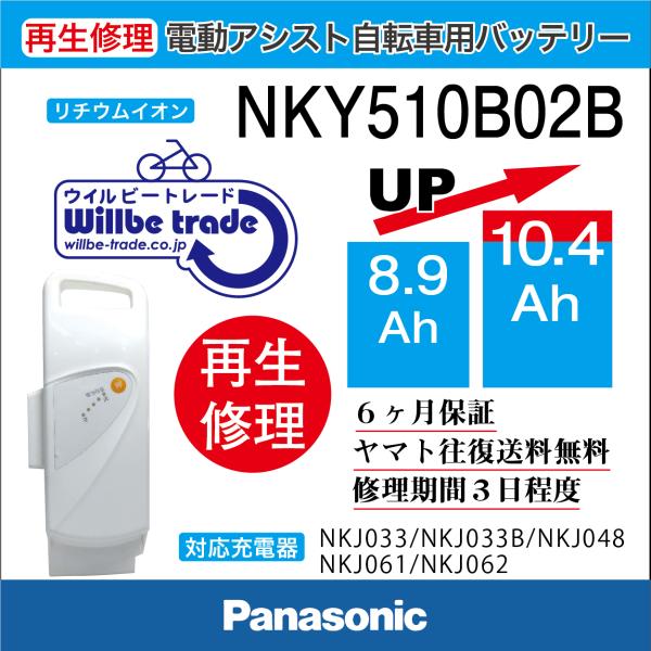 電動自転車Panasonicバッテリー　NKY510B02B ホワイト Panasonic ＊1〜3営業日発送＊ 新品 純正品 NKY510B02B ホワイト
