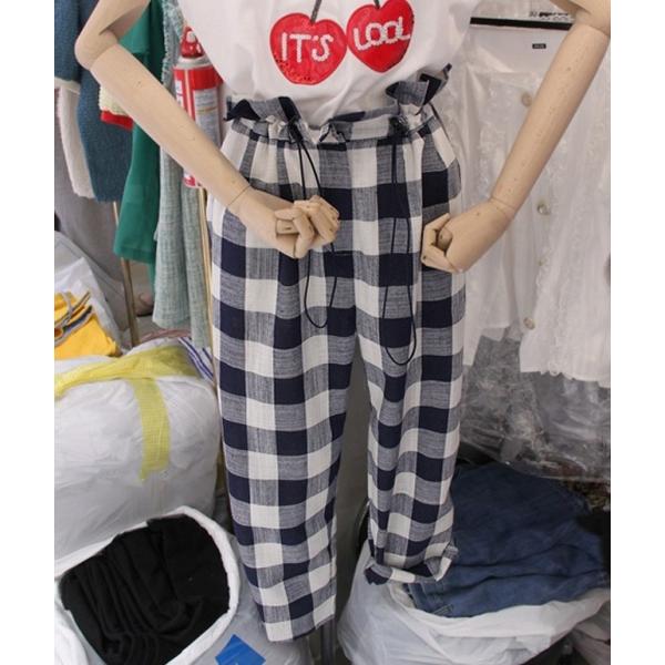 個性派必見ギンガムチェックパンツ レディース ギンガムチェック ワイドパンツ ストレッチ テーパード ガウチョ L100 0185 Czpharma Vn