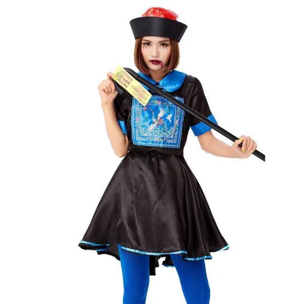 ハロウィン コスプレ キョンシー チャイナ服 仮装 ガールズキョンシー 妖怪 お化け ゾンビ コスチューム 黒 ペア ハロウィン仮装 コスプレ衣装