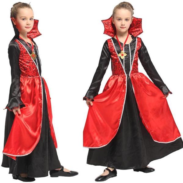 ハロウィン衣装 子供 女の子 吸血鬼風 ドラキュラ風 ヴァンパイア風 デビルマン風 デビルガール風ロングドレス 鬼の花嫁 ゾンビ魔女 悪魔衣装