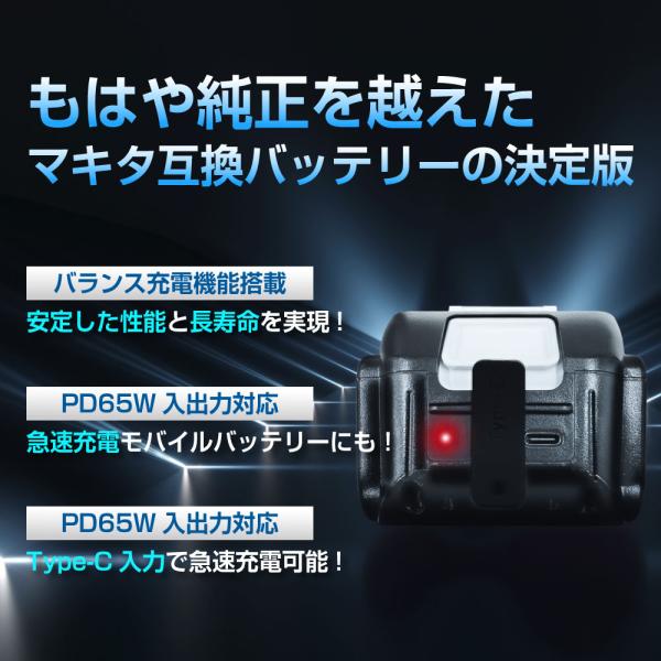 �y�o�����X�[�d�@�\���ځz VOLT LAB �}�L�^�݊� �o�b�e���[ �o�����X�R�A 18V 6.0Ah PD65W���o�� Type-C �o�� �T�g�V�̎���� MAKITA�݊� ���i�摜2