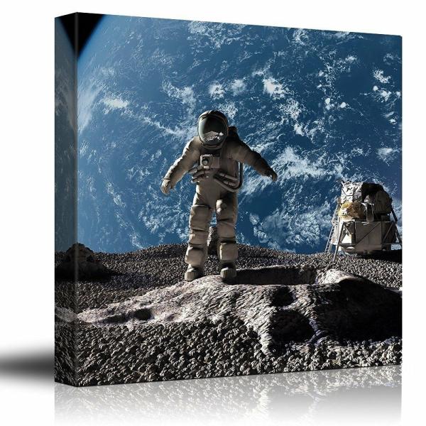 パネルアート 宇宙飛行士 月面見渡しの惑星アース-キャンバスアート