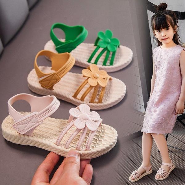 サンダル キッズ ジュニア 子供 シューズ  女の子 軽量 靴 送料無料 ビビッド かわいい 14.5/15/15.5/16/16.5/17/17.5/18/18.5/19/19.5/20/20.5cm イェロー　ピ