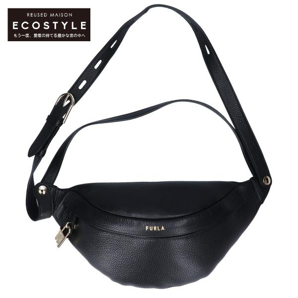 【極美品】FURLA　PIPER S BELT BAG オールレザー シボ革 黒 極美品】FURLA PIPER S BELT BAG オールレザー シボ革 黒 極美品
