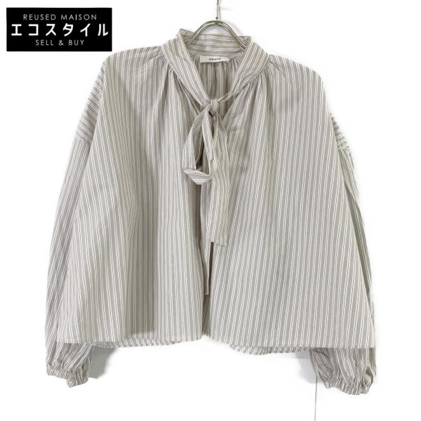 ebure エブール 3310700289 ストライプ パフスリーブ リボンブラウス  