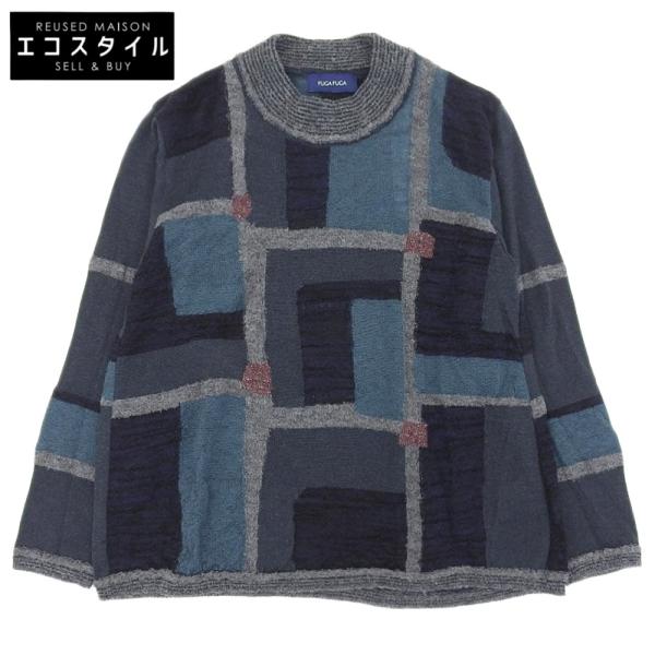 フーガフーガ 未使用 FUGA FUGA フーガフーガ ラウンドネック ニット トップス メンズ ネイビー×ブルー F BBF07612WA-360 F wine-king_2777100000126865