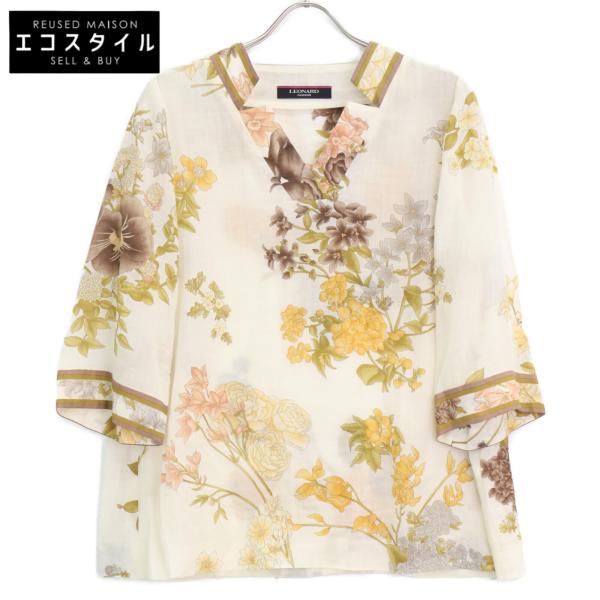 LEONARD レオナール ｱｲﾎﾞﾘｰ 花柄 ﾌﾞﾗｳｽ トップス 36 ベージュ レディース LEONARD（レオナール） アイボリー 花柄 ブラウス ベージュ 36