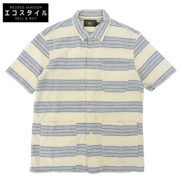 RRL ダブルアールエル ストライプ リネン混 マリンシャツ トップス ブルー×アイボリー M M RRL ダブルアールエル ストライプ リネン混 マリンシャツ トップス