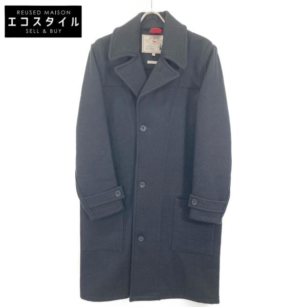 【美品】アルチザン　ブラック ウールチェスターコート 牛革部分使い　M AUBIN オーバン 【AUBIN】ブラック ウール チェスターコート ブラック