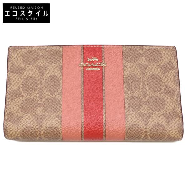 コーチ 【美品】CAP23 スリム ジップ ウォレット・シグネチャー キャンバス・ストライプ COACH（コーチ） 美品 CAP23 スリム ジップ ウォレット・シグネチャー