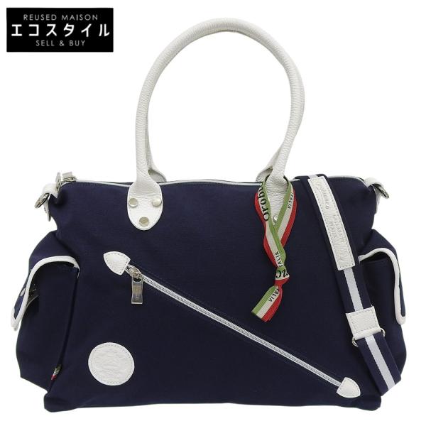 Orobianco オロビアンコ ボストンバッグ ネイビー/ホワイト メンズ Orobianco（オロビアンコ） キャンバス ボストンバッグ メンズ