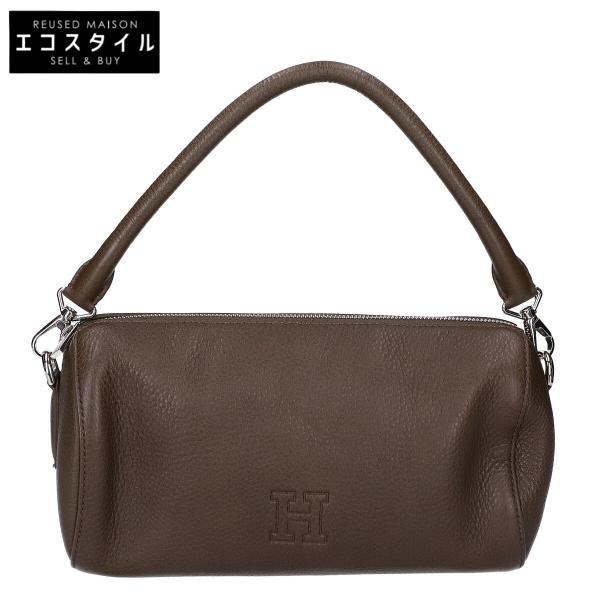 HIROFU（ヒロフ） 美品/ シボレザー ポーチ ハンドバッグ ブラウン