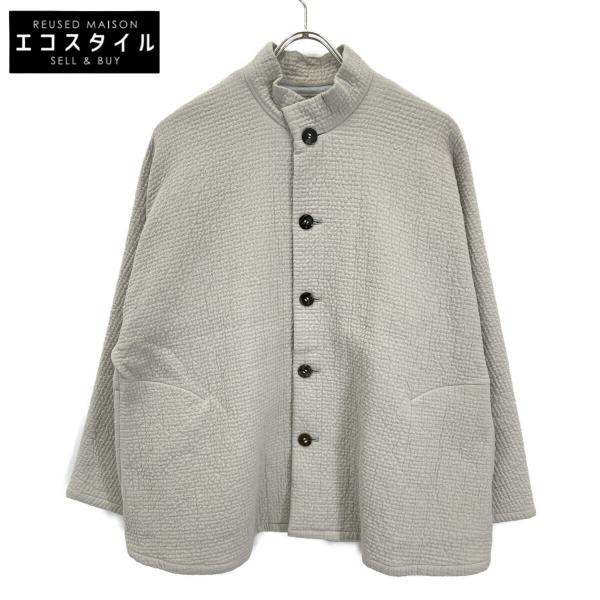 【美品】ヨーガンレール 縮絨ウールコート グレー フェルト地 メンズ可 JURGEN LEHL ヨーガンレール グレー ウール×コットン スタンドカラー