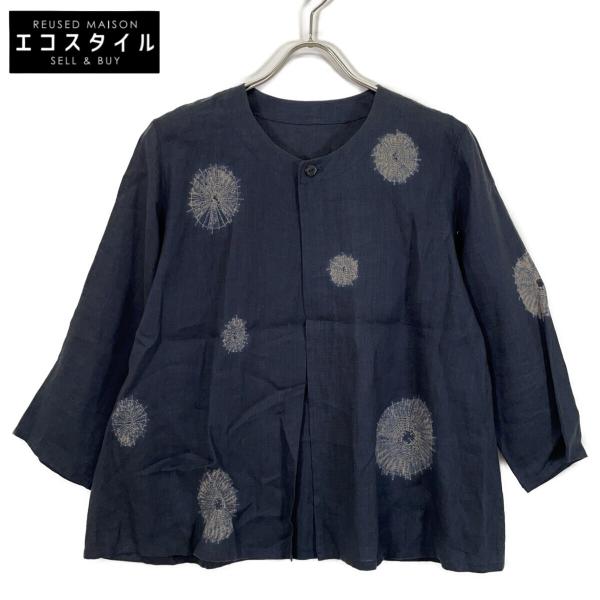 24SS＊定価12万タグ付未使用 ヨーガンレール リネンジャケット M ネイビー JURGEN LEHL ヨーガンレール ネイビー リネン ノーカラー シャツ