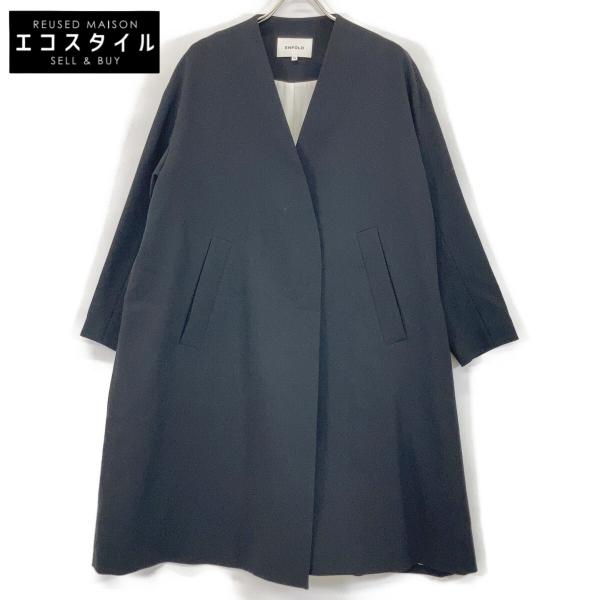 ENFOLD（エンフォルド） ブラック ダブルクロスフレアコート ブラック