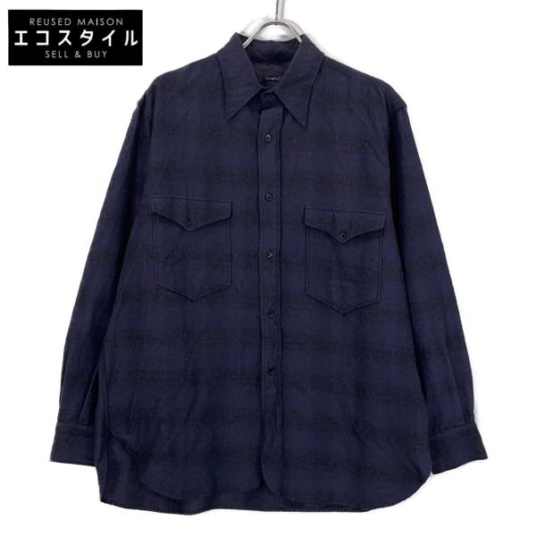 comoli コモリ　チェック　シャツ　ブルー系　サイズ　1 美品 COMOLI コモリ ネイビー チェック ウールシルクワークシャツ 1