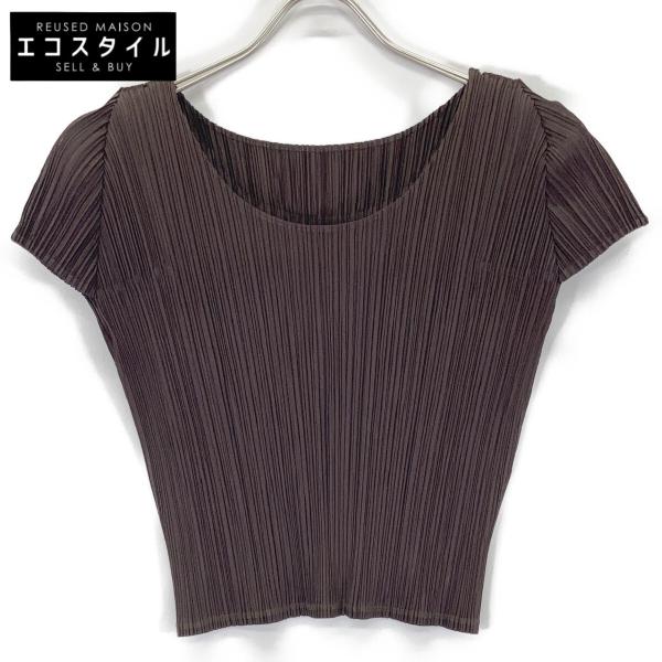 ＊美品＊　プリーツプリーズ　リブ編み長袖トップス ダークブラウン wine-king_2777100000178908