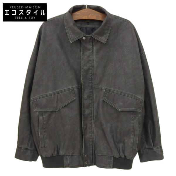 CLEL クレイル フェイクレザー ブルゾン ジャケット メンズ チャコールグレー L