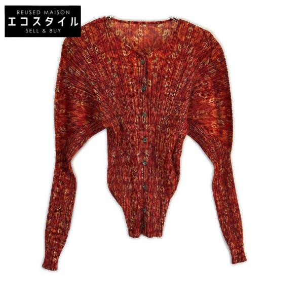 PLEATS PLEASE プリーツプリーズ  PP14-JD484 ﾚｯﾄﾞ ﾏｰﾌﾞﾙ ﾌﾟﾘｰﾂｶｰﾃﾞｨｶﾞﾝ 4 美品/ PLEATS PLEASE プリーツプリーズ PP14-JD484 レッド マーブル