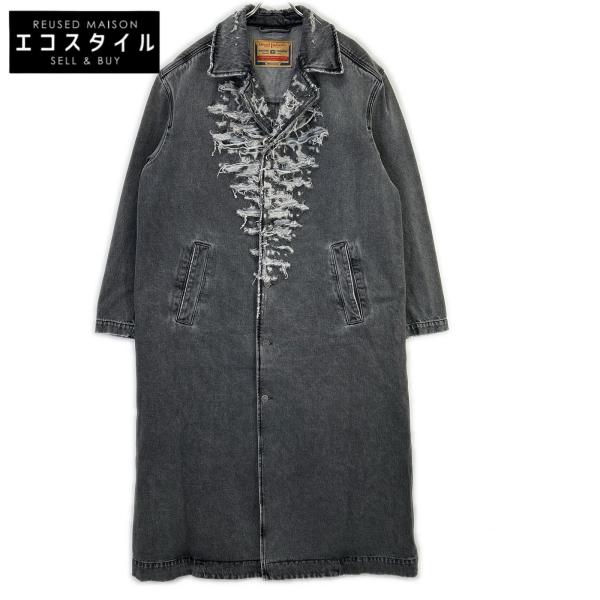 DIESEL ディーゼル 22AW D-ROKU-LONG　チャコール クラッシュ加工 デニム ロングコート L DIESEL（ディーゼル） 22AW D-ROKU-LONG チャコール クラッシュ加工