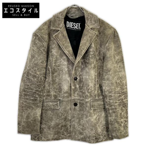 DIESEL ディーゼル カーキ L-BLAZE USED加工 レザージャケット 52 DIESEL（ディーゼル） カーキ L-BLAZE USED加工 レザージャケット