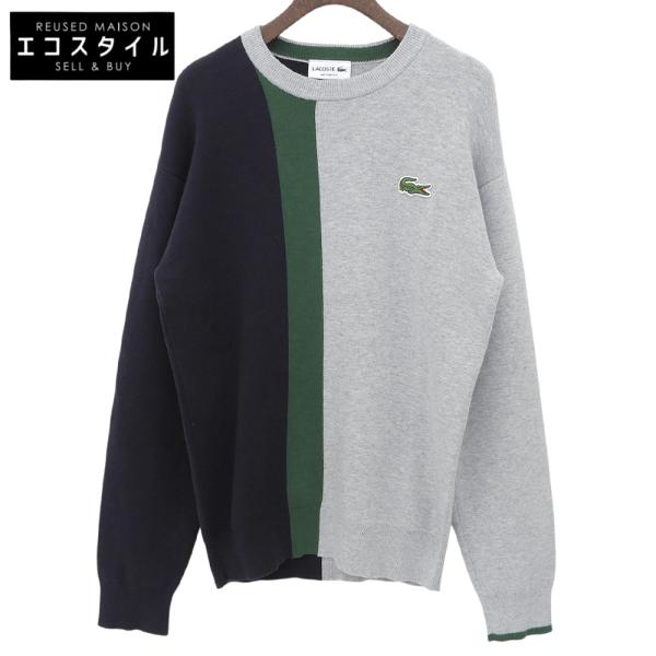 Lacoste ラコステ カラーブロッキングニットセーター トップス メンズ グレー×ネイビー×グリーン XS AH1999 XS LACOSTE（ラコステ） カラーブロッキングニットセーター トップス