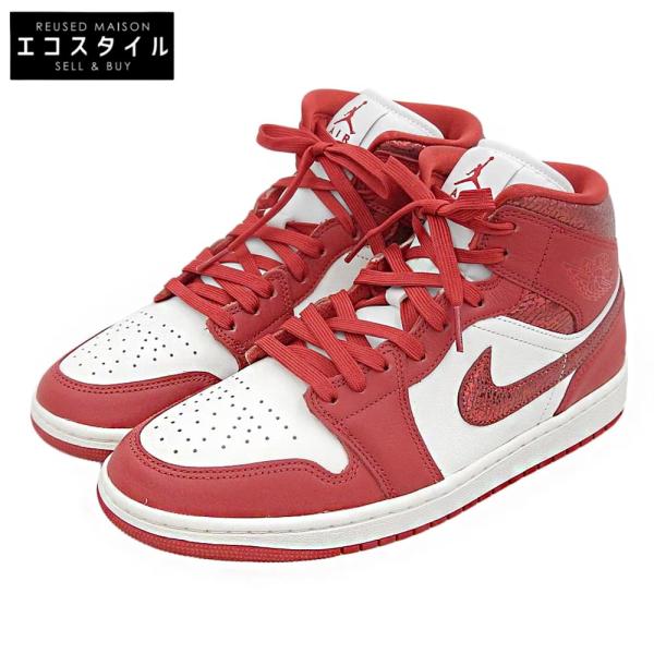 未使用 NIKE ナイキ エアジョーダン1 ミッド SE シューズ レディース レッド×ホワイト 28.5cm HJ9337-106