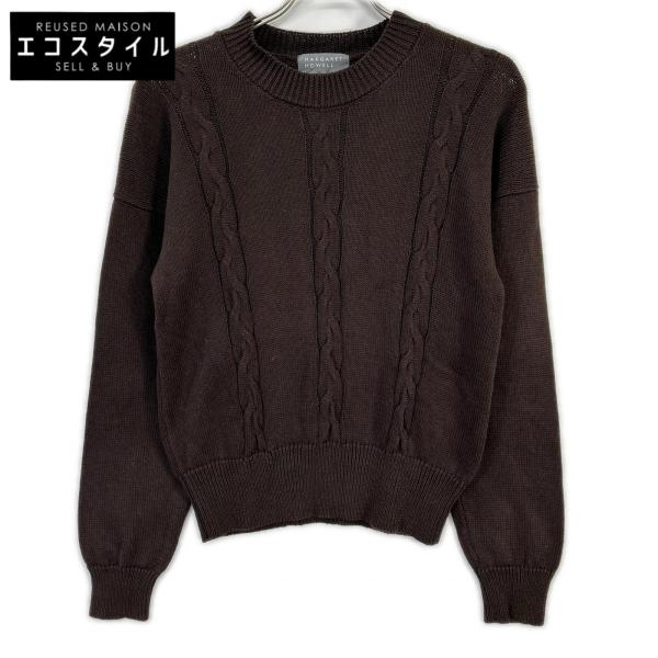 MargaretHowell マーガレットハウエル ブラウン リネン×コットン ケーブルニットトップス ブラウン 2 トップス リネン レディース 中古