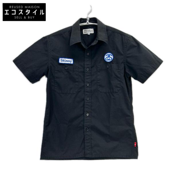 stussy ステューシー ブラック ワッペン 半袖ワークシャツ M メンズ