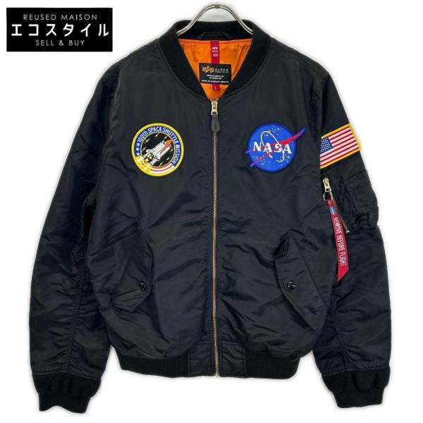 ALPHA INDUSTRIES アルファインダストリーズ TA0135-201 ブラック NASA ワッペン フライト MA-1 ジャケット ブラック L ジャケット ナイロン メンズ 中古