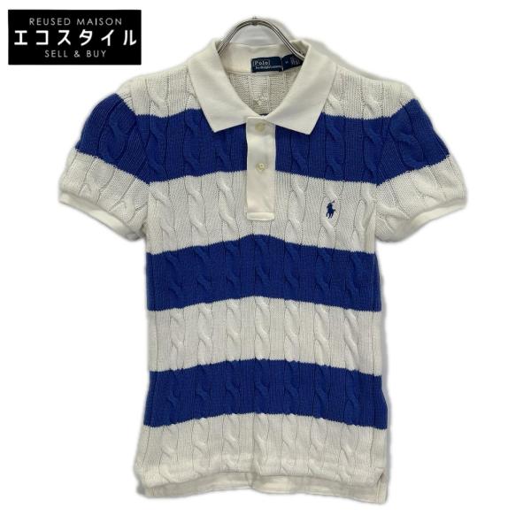 新品POLORALPH LAUREN LAUREN半袖 ニット ボーダー ロゴ POLObyRalphLauren ポロラルフローレン ホワイト×ブルー ボーダー