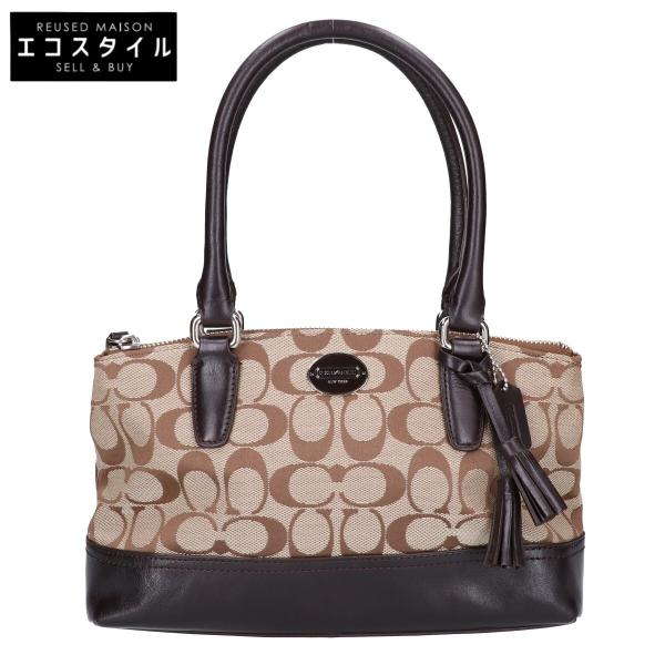 美品   COACH コーチ キャンバス×レザー シグネチャー ハンドバッグ レディース