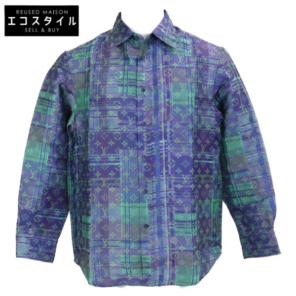 ルイヴィトン サイズ:M  21AW  RM212 FU9 HLS77W モノグラムネオンチェック長袖シャツ 中古 OM10 wine-king_2777700000001327