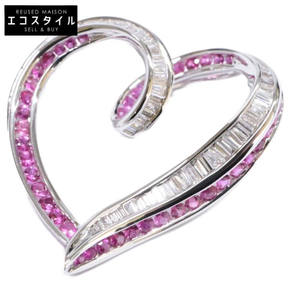 美品 K18WG 笠原真寿美 ダイヤモンド 0.45ct ルビー0.75ct ハート