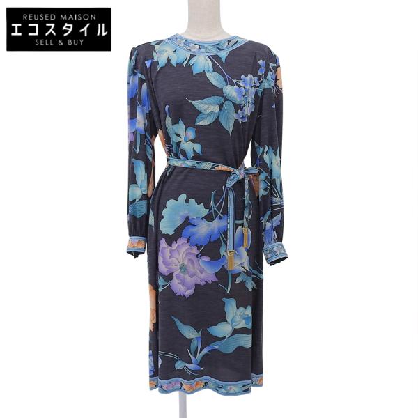 LEONARD（レオナール） フラワープリント ベルト付き ワンピース