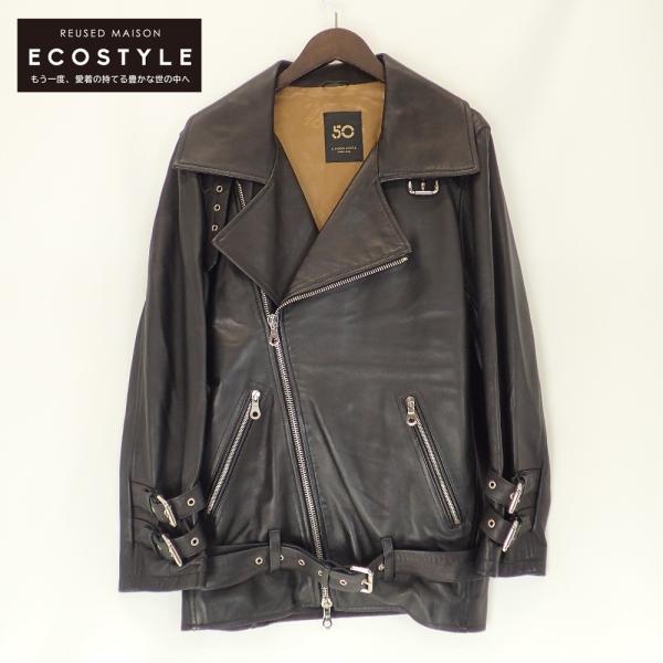 チンクアンタ イタリア製レザージャケット 44 CINQUANTA チンクアンタ I-704 ブラック ラムレザー ダブルライダース