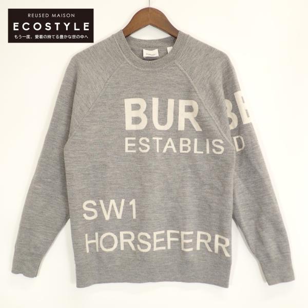 BURBERRY - 極美品◎正規品 BURBERRY バーバリー 8028718 レディース ホースフェリー クルーネック 長袖ニットプルオーバー グレー×ホワイト SP wine-king_2877100000021667
