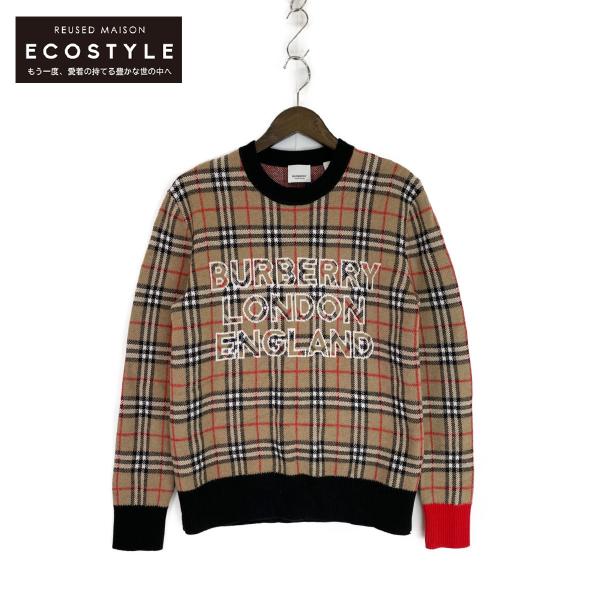 バーバリー　長袖ニット　セーター　シルク混ウール　ノバチェック　ベージュ バーバリー長袖ニットセーターシルク混ウールノバチェックベージュ