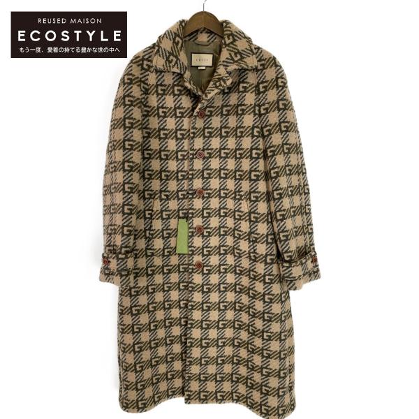 新品Gucciグッチ　ウールシルク千鳥格子柄 コートジャケットイタリア製 GUCCI グッチ ロングコート 千鳥格子柄 ウール イタリア製