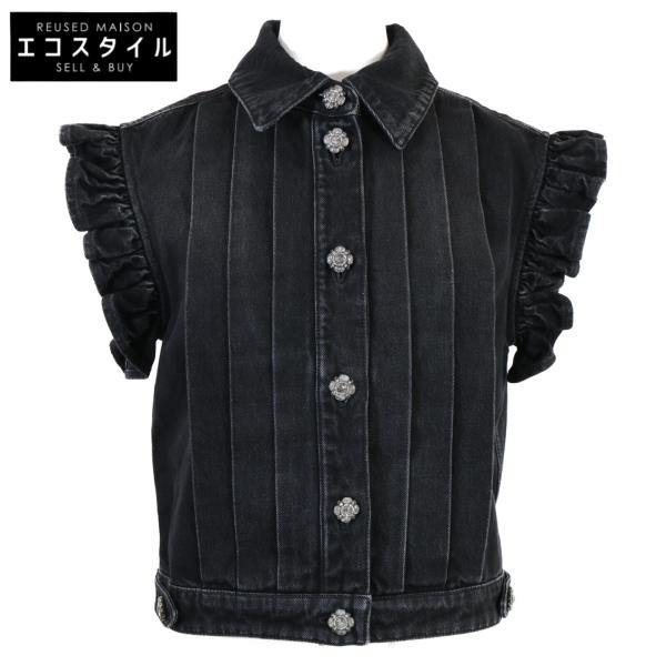 CHANEL - シャネル 美品 国内正規 24AW P77615 V69611 NZ599 ビジュー グリポアボタン ウォッシュドデニム フリルベスト ジレ 34 wine-king_2877100000037872