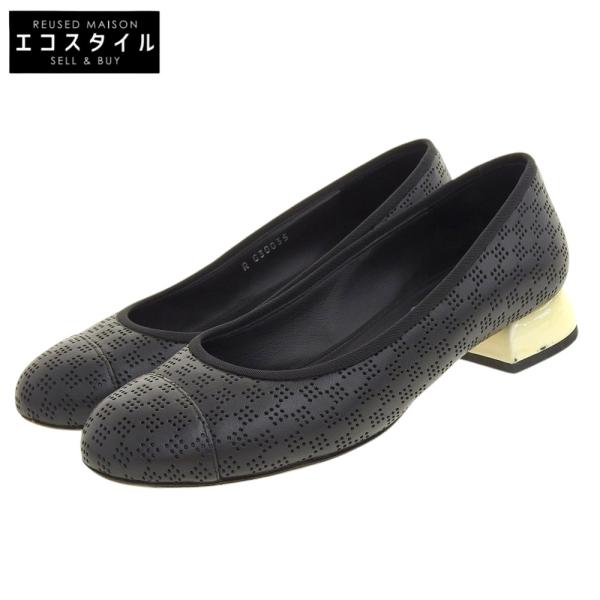 【美品】CHANEL シャネル レザー ハイヒール ブラック ココマークパンプス CHANEL シャネル パンプス G28557 レディース38ハーフ ブラック
