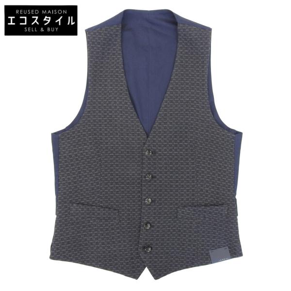 美品　LARDINI ジレ　ベスト　ウール　チェック　ブートニエール付き LARDINI（ラルディーニ） 新品同様 ツイード ブートリエール付き