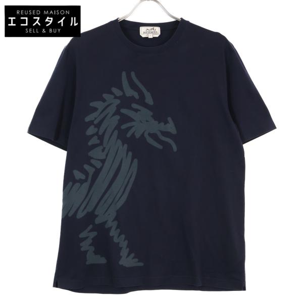 HERMES エルメス 92-5771 コットン ドラゴンプリント Tシャツ