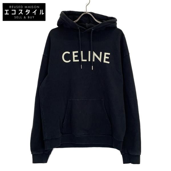 CELINE セリーヌ ロゴプリント プルオーバー パーカー ブラック CELINE セリーヌ パーカー ロゴプリント ワンポイント コットン100