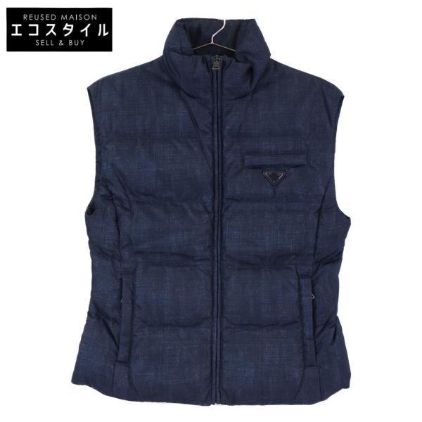 PRADA ダウンベスト ネイビー 難アリ PRADA（プラダ） 29X149 11年製 ネイビー 三角プレート ダウンベスト