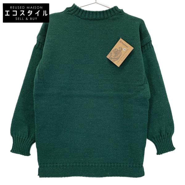 ガンジーウーレンズ　ケーブルニット　セーター　ハイネック　メンズ　L 美品 GUERNSEY WOOLENS ガンジーウーレンズ グリーン ウール100 ガンジー