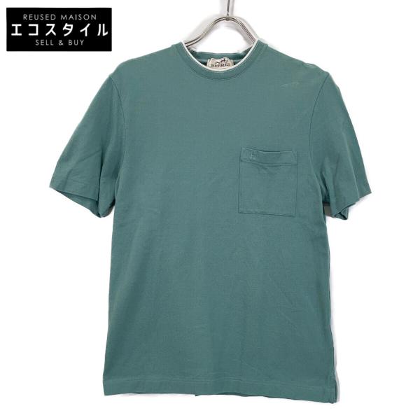 HERMES エルメス ライトブルー H刺繍 半袖Tシャツ ライトグリーン XS