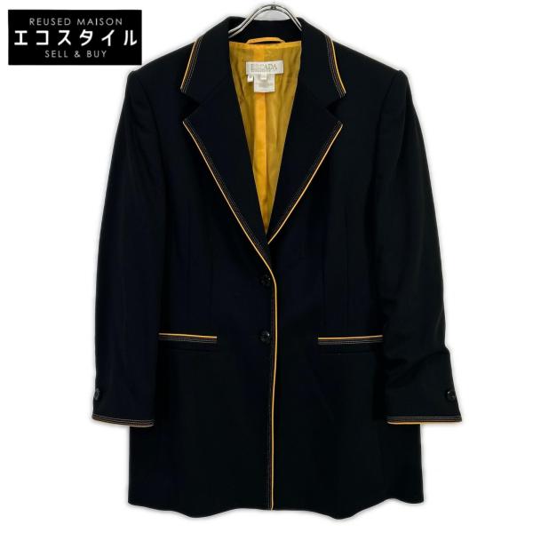 4月3日で終了!美品！ESCADA エスカーダイエローテーラードジャケット ESCADA（エスカーダ） ブラック イエローパイピンング テーラード