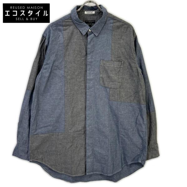 Engineered Garments エンジニアードガーメンツ ブルー×ブラック パッチワーク シャツ ブルー×ブラック M トップス コットン メンズ 中古